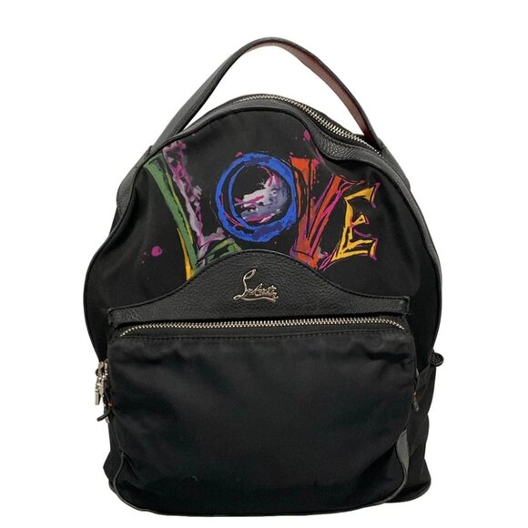 CHRISTIAN LOUBOUTIN - Black Red Multi Nylon Leather Backpack - Picture 1 of 16
